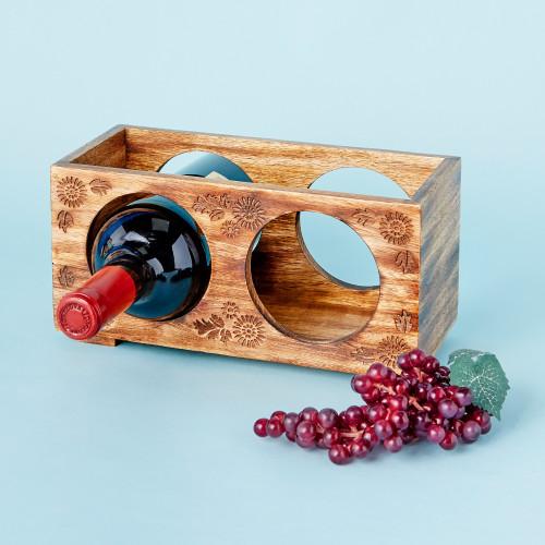 Handcrafted Mango Wood Wine Rack from India 'Natural Charm'