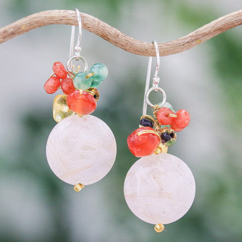 Multi-Gemstone Cluster Dangle Earrings in Pink and Golden 'Pink Champagne'