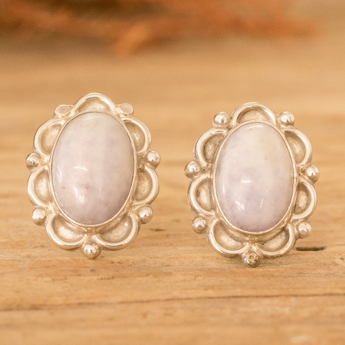 Sterling Silver Button Earrings with Lilac Jade Stones 'Maya Queen in Lilac'