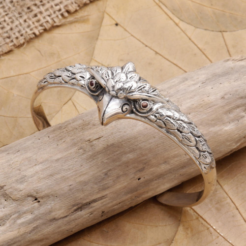 Amethyst and Sterling Silver Owl Cuff Bracelet 'All Knowing'