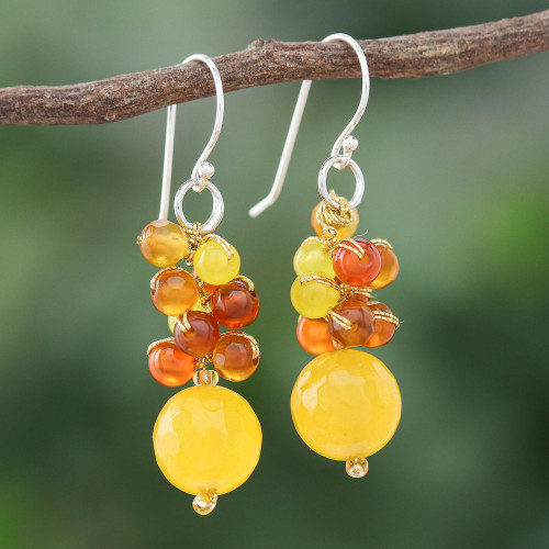 Quartz and Carnelian Dangle Earrings 'Apricot Candy'