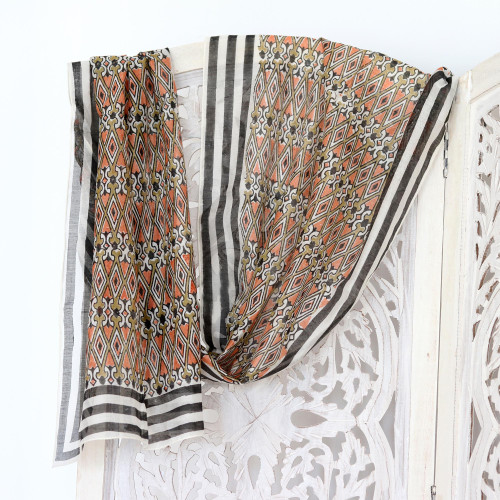 Diamond-Motif Cotton Chanderi Scarf 'Diamond Maze'