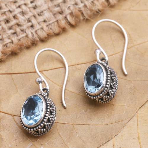 Handmade Sterling Silver and Blue Topaz Dangle Earrings 'Soft Music in Blue'