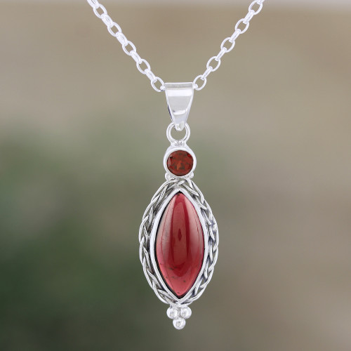 Hand Made Garnet and Sterling Silver Pendant Necklace 'Sweet Berry'