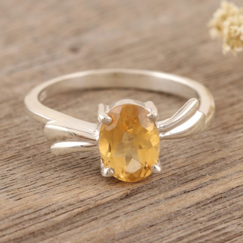 Handcrafted Citrine and Sterling Silver Solitaire Ring 'Lemon Sparkle'