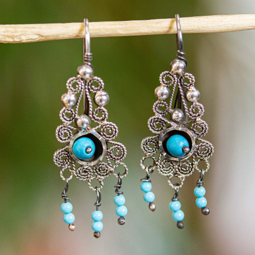 Filigree Chandelier Earrings with Turquoise 'Taxco Colonial'