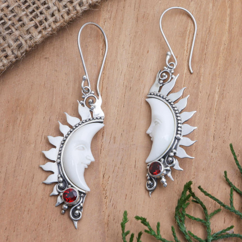 Crescent Moon Garnet Dangle Earrings 'Love in the Moonlight'