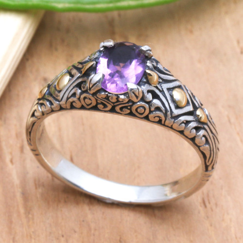 Gold-Accented Amethyst Single Stone Ring 'Curious Invention'