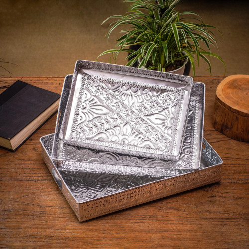 Handmade Decorative Aluminum Trays Set of 3 'Higher Love'