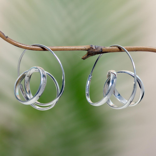 Artisan Crafted Sterling Silver Hoop Earrings 'Scrawled in Silver'