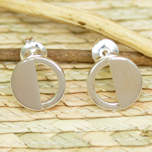 950 Silver Eclipse-Inspired Button Earrings from Mexico 'Penumbra'