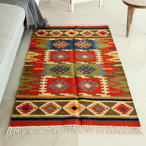 Handwoven Wool Area Rug with Cotton Warp 3 x 5 'Our Story'