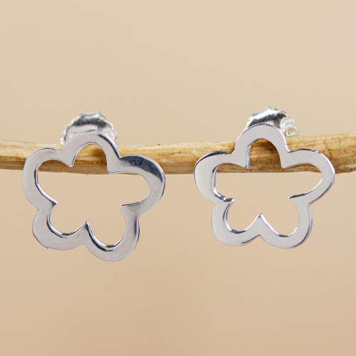 Contemporary Sterling Silver Earrings 'Solitary Flower'