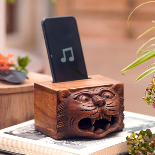 Artisan Crafted Jempinis Wood Phone Speakers 'Leopard's Song'