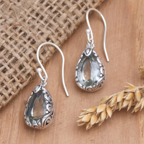 Sterling Silver and Prasiolite Dangle Earrings from Bali 'Gleaming Beauty'