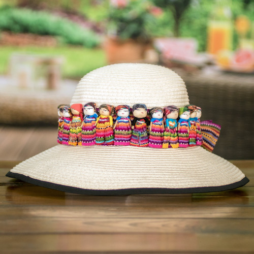 Handmade Ribbon-Style Hat Band with Guatemalan Worry Dolls 'Little Helpers'