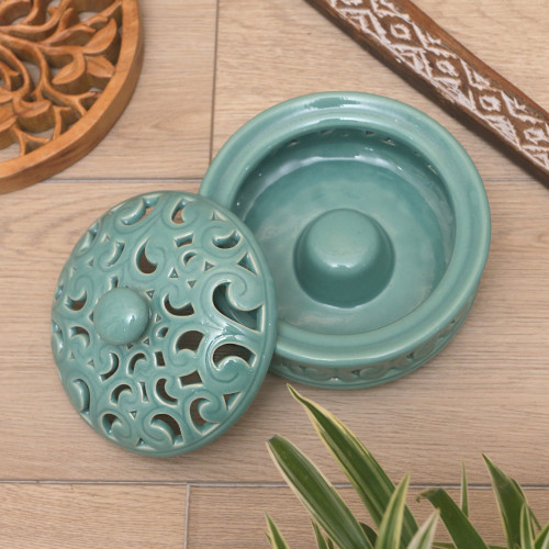 Traditional Porcelain Mosquito Coil Holder Handmade in Bali 'Flowing Calm'