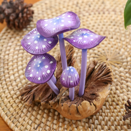 Purple-Toned Jempinis and Benalu Wood Mushroom Sculpture 'Wild Magic'