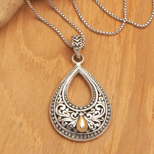 Drop-Shaped 18k Gold-Accented Pendant Necklace from Bali 'Dawn Drop'