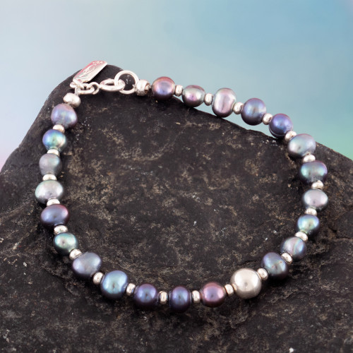 Sterling Silver and Cultured Pearl Strand Bracelet from Peru 'Infinite Wisdom'