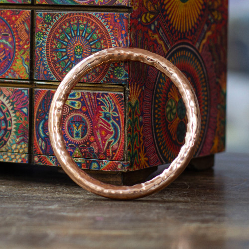 Modern Textured Copper Bangle Bracelet Made in Mexico 'Hammered Charm'