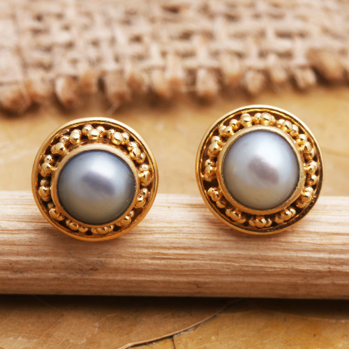 Gold-Plated Cultured Freshwater Pearl Stud Earrings 'Wake Me Up'