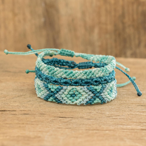 Aqua Macrame Wristband Bracelets Set of 3 'Seafoam Surf'