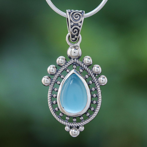 Chalcedony and Sterling Silver Pendant Necklace 'Sky Mirror'