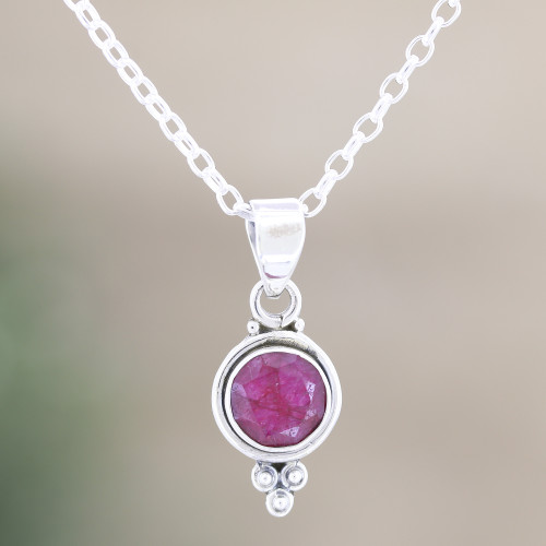 Hand Crafted Ruby and Sterling Silver Pendant Necklace 'Air Bubble in Pink'