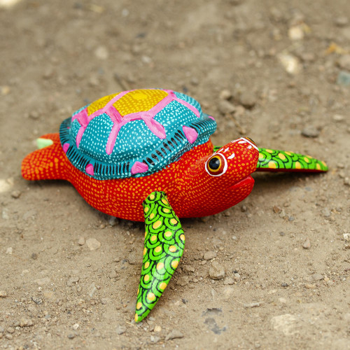 Artisan Crafted Small Alebrije Sculpture 'Orange Turtle'