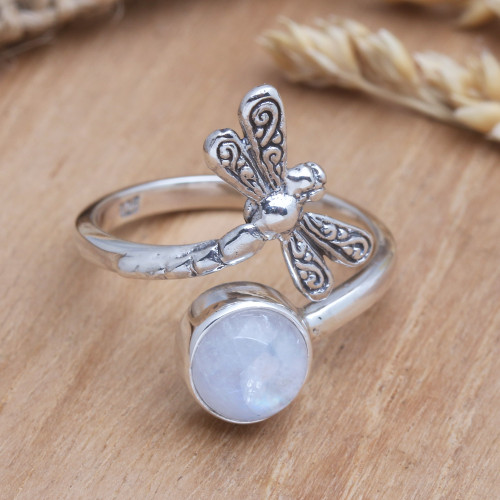 Wrap Ring with Rainbow Moonstone 'Dragonfly Path'