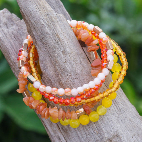 Set of 5 Orange Beaded Stretch Bracelets from Thailand 'Fancy Dream in Orange'