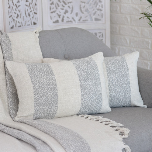 Woven Cotton Cushion Covers in Grey and Ivory Pair 'Diamond Elegance in Grey'