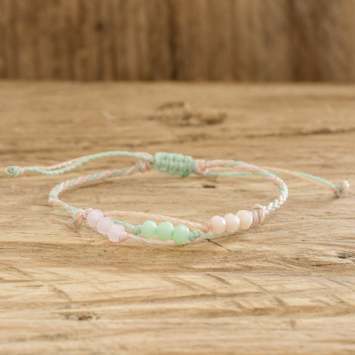 Handcrafted Beaded Cord Bracelet from Guatemala 'Bright Tomorrow in Mint'