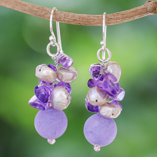 Handcrafted Multi-Gemstone Purple Dangle Earrings 'Purple Paradise'