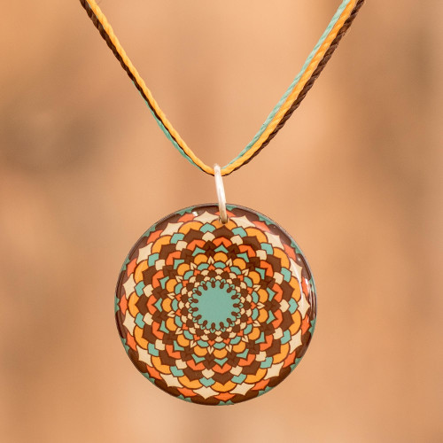 Resin Mandala Pendant Necklace in a Warm Palette 'Sweet Creation'