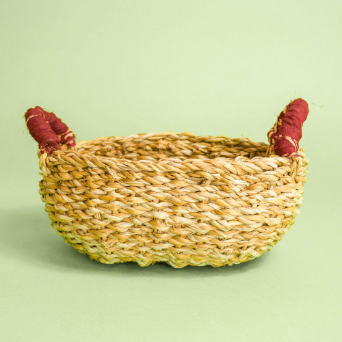 Natural Handwoven Basket with Upcycled Sari Fabric 'Chindi Chic'