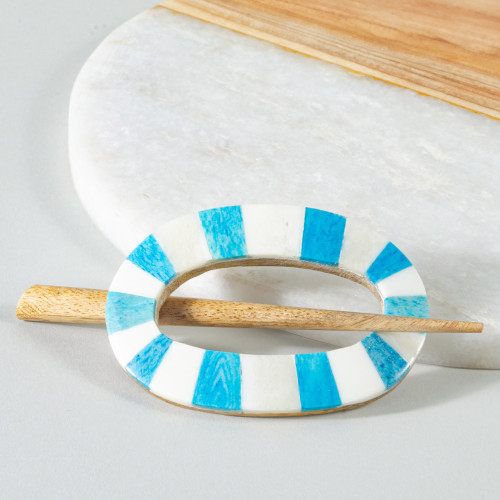 Turquoise Bone and Wood Hair Pin Accessory from India 'Coastal Chic'