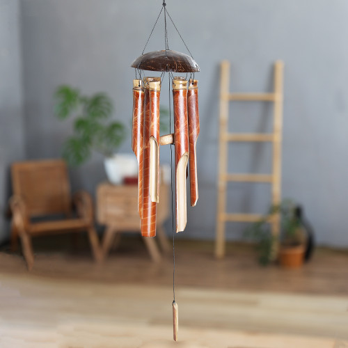 Bamboo and Coconut Shell Wind Chime Handmade in Bali 'Island Rhythm'