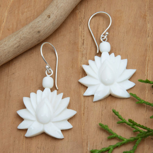 Lotus-Shaped Dangle Earrings with Sterling Silver Hooks 'Celestial Lotus'