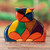 Finely Crafted Wood Cat Sculpture 'Patchwork Cat'