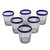 Hand Blown Juice Glasses Set of 6 Blue Rim Mexico 'Short Cobalt Groove'