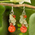 Handcrafted Pearl Carnelian Prehnite Cluster Earrings 'Spicy Peach'