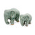 Elephant Celadon Ceramic Sculptures pair 'Lovely Family in Light Green'