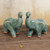 2 Blue Celadon Ceramic Handcrafted Lucky Elephant Figurines 'Lucky Blue Elephants'