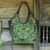 Thai Hill Tribe Embroidery on Leather Accent Shoulder Bag 'Jade Pheasants'