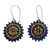 Blue and Golden Hand Painted Terracotta Silver Hook Earrings 'Peaceful Chakra'
