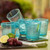 Set of 6 Aquamarine Hand Blown 10 oz Juice Glasses 'Aquamarine Bubbles'