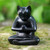 Black Cat Praying in a Yoga Pose Signed Wood Sculpture 'Black Cat Prayer'