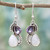 Silver and Rainbow Moonstone Earrings with Faceted Amethyst 'Two Teardrops'